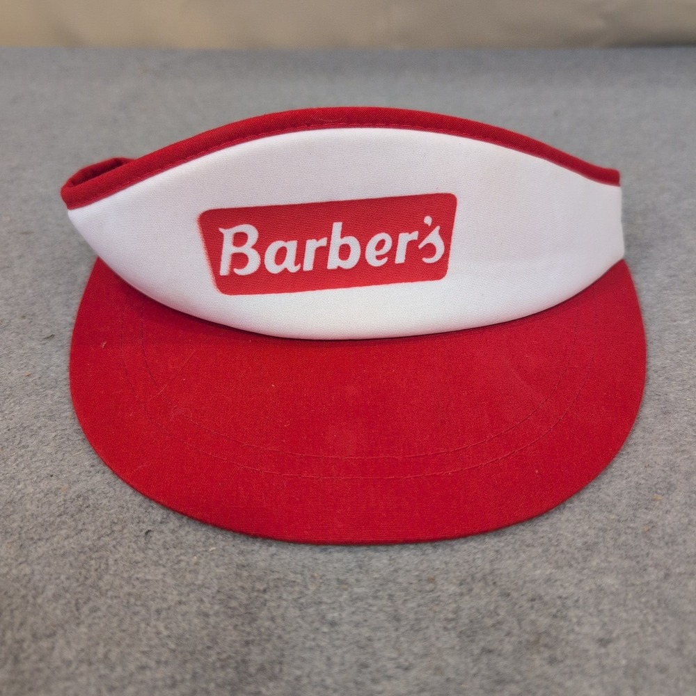 Vintage Yupoong Barbers Sun Visor Hat Red White Made in Korea Adjustable Strap
